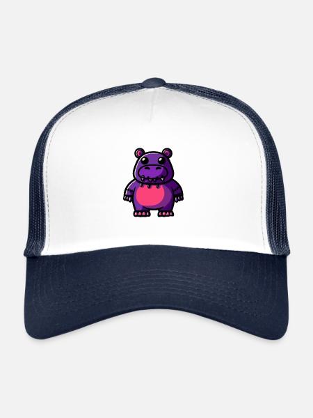 Hippopotame Animal d’Halloween - Casquette trucker  - blanc/marine - Devant
