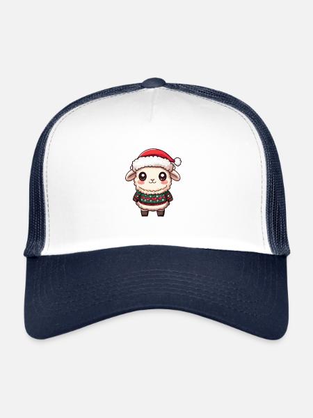 Bande dessinée de Noël mouton - Casquette trucker  - blanc/marine - Devant