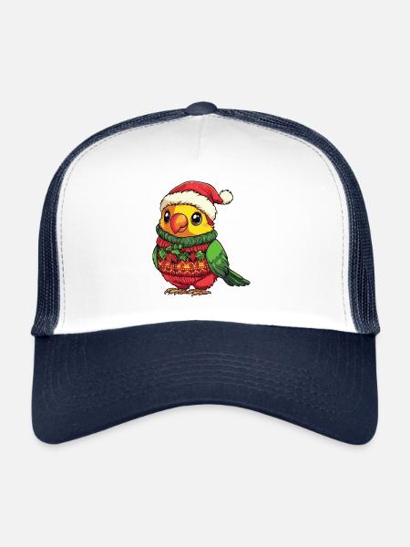 Papagai Weihnachten Comic - Trucker Cap - Weiß/Navy - Vorne