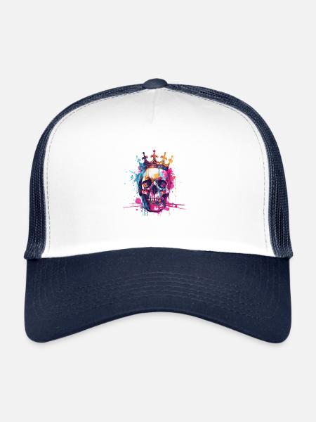 Crâne de Roi Couronne Royale - Casquette trucker  - blanc/marine - Devant