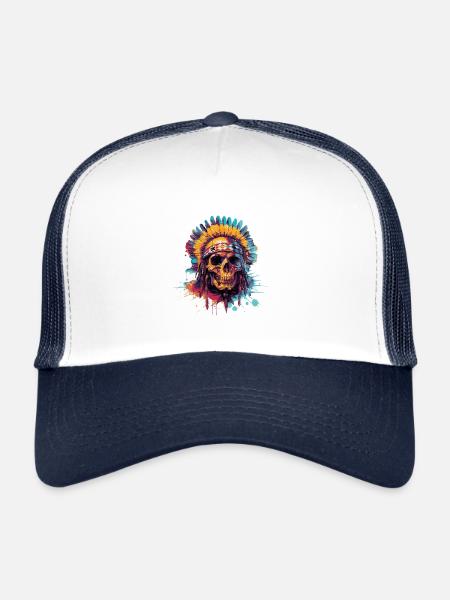 Indian Chief Skull - Trucker Cap - white/navy - Front