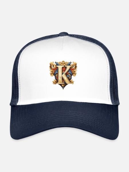 Couronne de logo de lettre K - Casquette trucker  - blanc/marine - Devant