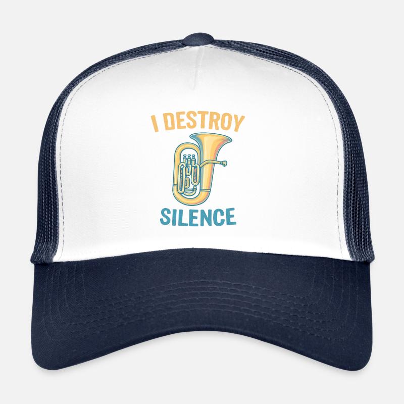 Je détruis le silence tuba Spruch Sprüche - Casquette trucker  - blanc/marine