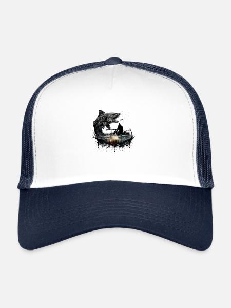 Beau design de poisson pour les pêcheurs de brochet et les prédateurs - Casquette trucker  - blanc/marine - Devant