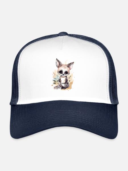 Galagos avec style aquarelle café - Casquette trucker  - blanc/marine - Devant
