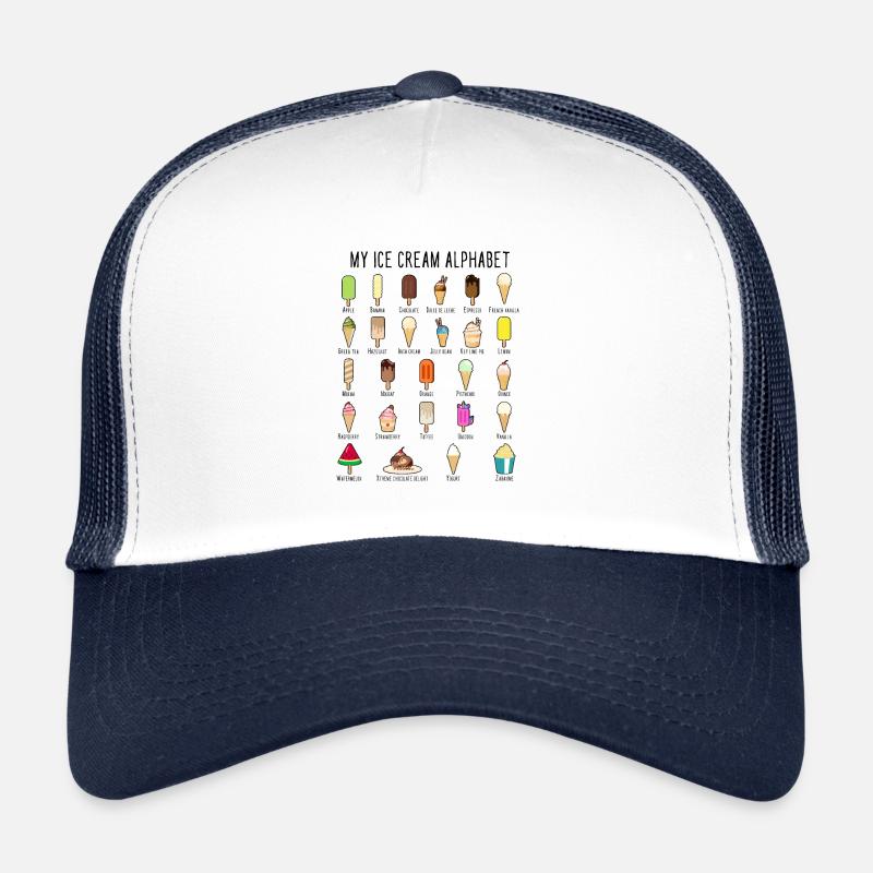 Arten von Eiscreme Alphabet A-Z Eiscreme-Liebhaber - Trucker Cap - Weiß/Navy