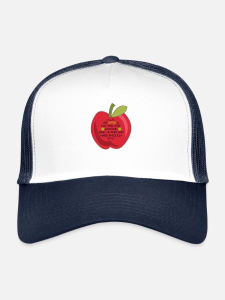 red apple with funny saying - Trucker Cap - white/navy - Front
