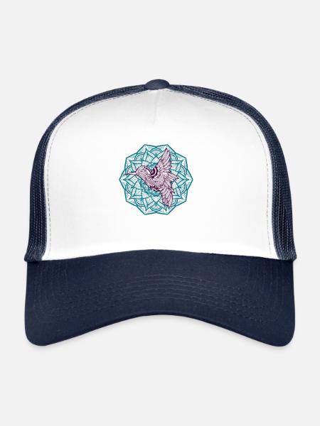 Mandala colibri. Bel oiseau et nature - Casquette trucker  - blanc/marine - Devant