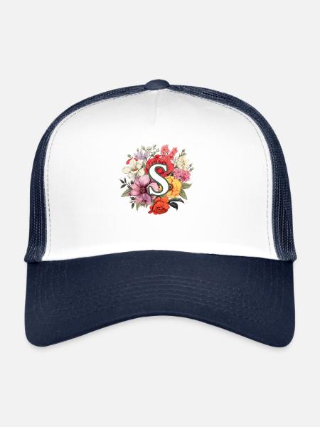 S Bouquet de monogramme - Casquette trucker  - blanc/marine - Devant