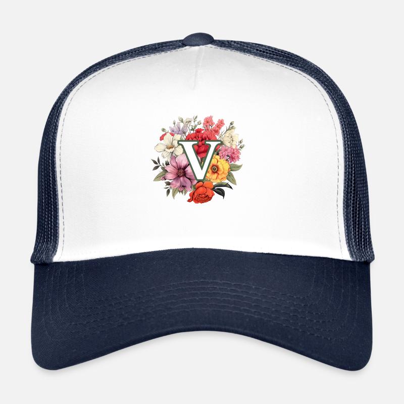 V Monogramm Blumenstrauss - Trucker Cap - Weiß/Navy