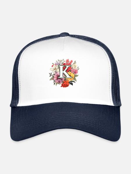 Bouquet de monogramme K - Casquette trucker  - blanc/marine - Devant