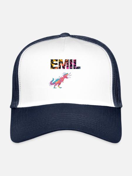 EMIL - Beautiful boy name with dinosaur - Trucker Cap - white/navy - Front