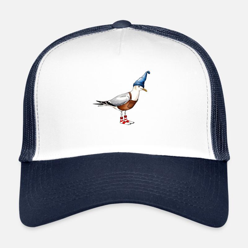 Funny seagulls illustration with cap & dungarees Trucker Cap