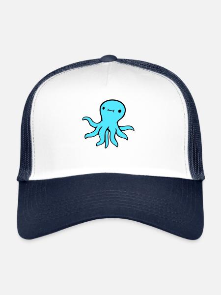Pieuvre, Pieuvre, Pieuvre, Calmar, Céphalopode, Mignon, Mignon - Casquette trucker  - blanc/marine - Devant