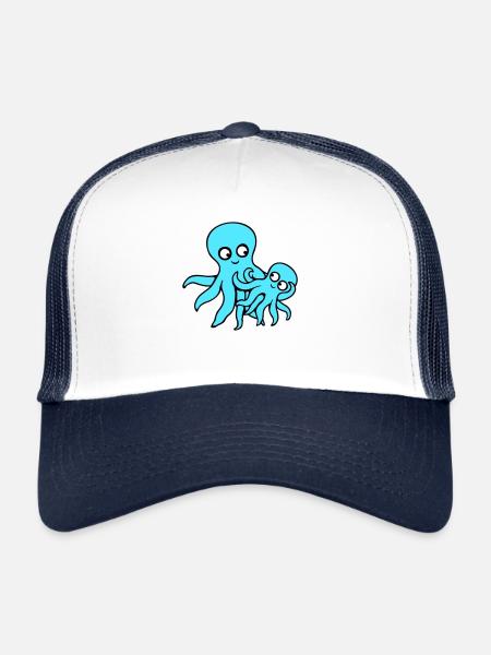 Pieuvre Maman Papa Enfant Bébé Mère Père Famille - Casquette trucker  - blanc/marine - Devant