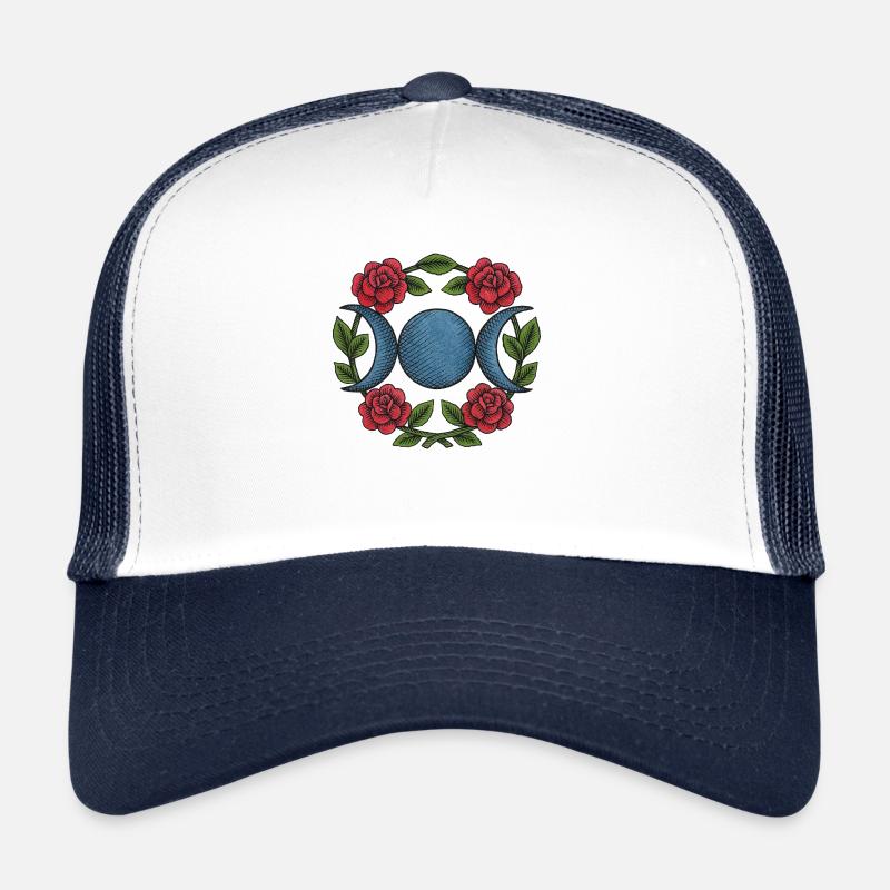 Triple Lune avec des Roses Rouges – Witchy Blue Wiccan - Casquette trucker  - blanc/marine