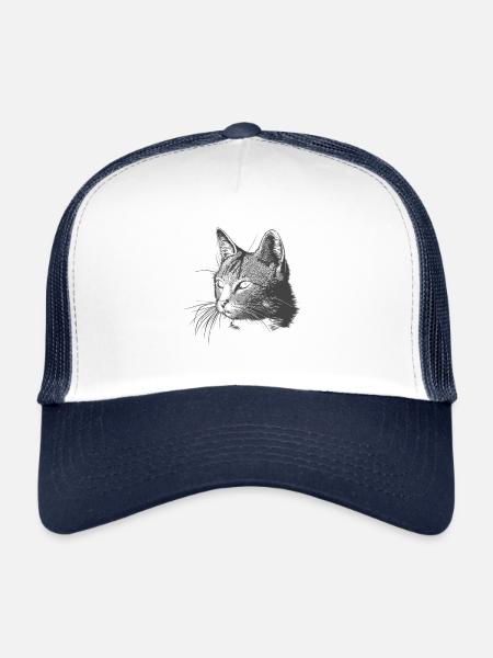 Cat - Drawing - Trucker Cap - white/navy - Front