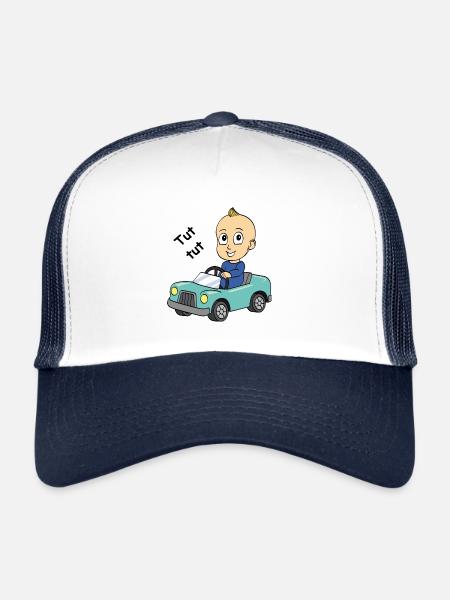Naissance bébé grossesse cadeau de voiture - Casquette trucker  - blanc/marine - Devant