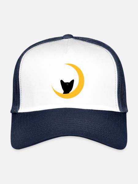 chat de lune - Casquette trucker  - blanc/marine - Devant