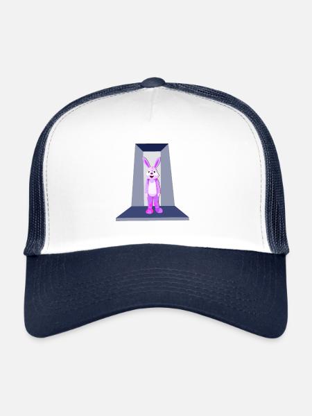 Lapin rose - Casquette trucker  - blanc/marine - Devant