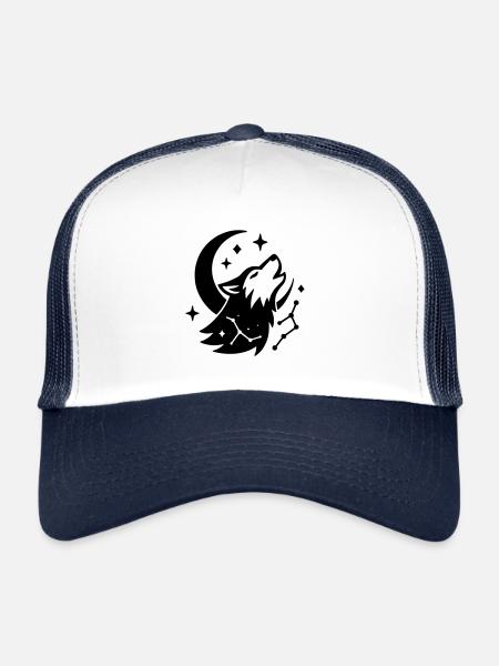 Moon Wolf with Constellation - Trucker Cap - white/navy - Front