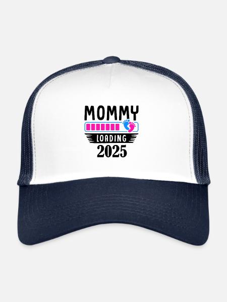 Maman à naître en 2025, bébé sera facturé en 2025 - Casquette trucker  - blanc/marine - Devant