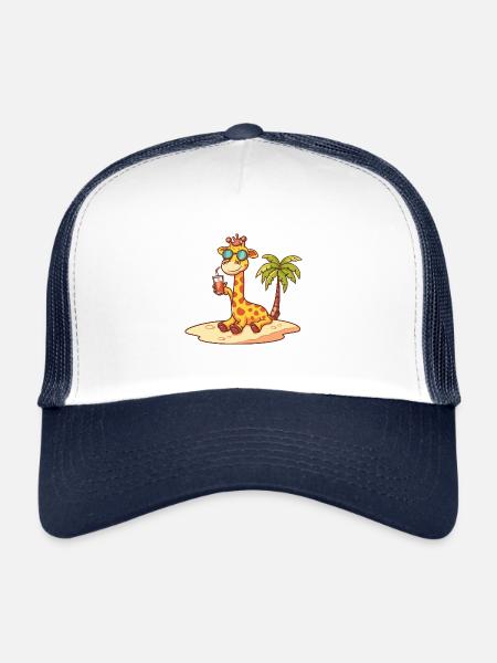 Girafe, Île, Été, Palmier - Casquette trucker  - blanc/marine - Devant
