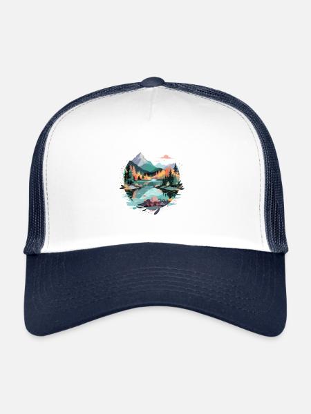 Paysage serein, calme, nature tranquille, plein air - Casquette trucker  - blanc/marine - Devant