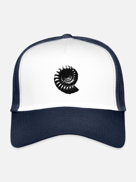 Idée de cadeau fossile Cadeau préhistorique d'ammonite - Casquette trucker  - blanc/marine - Devant