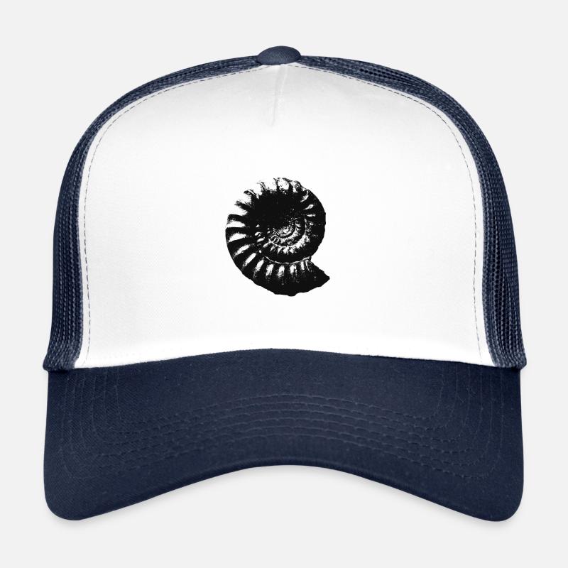 Fossil Geschenkidee Ammonit Urzeit Geschenk - Trucker Cap - Weiß/Navy