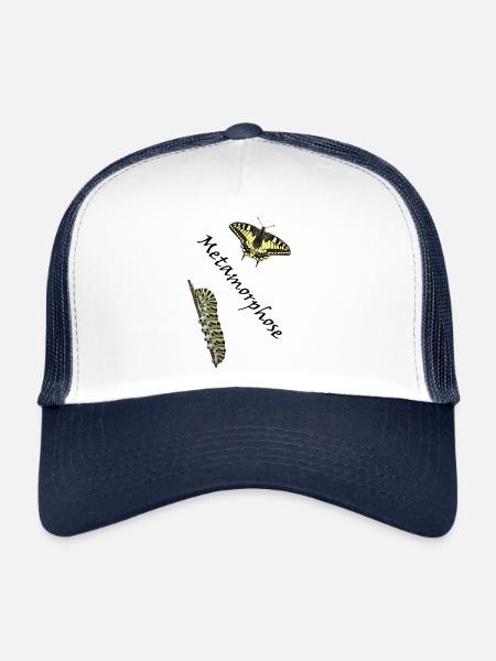Machaon à la chenille, métamorphose - Casquette trucker  - blanc/marine - Devant