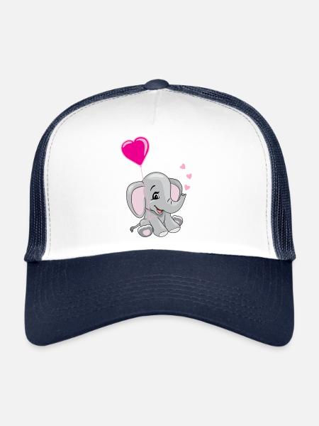 Dessin animé souriant éléphant tenant un ballon - Casquette trucker  - blanc/marine - Devant
