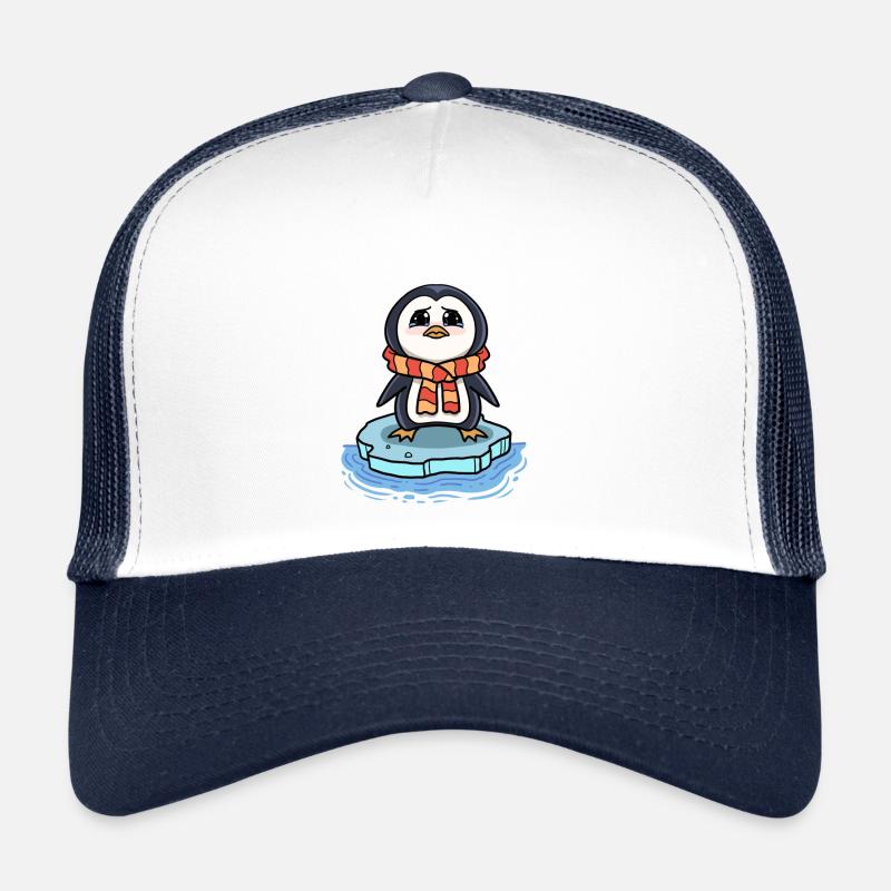 Trauriger Pinguin Eisscholle Klimawandel - Trucker Cap - Weiß/Navy