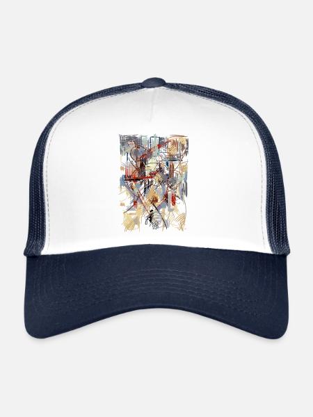 Art abstrait - Casquette trucker  - blanc/marine - Devant