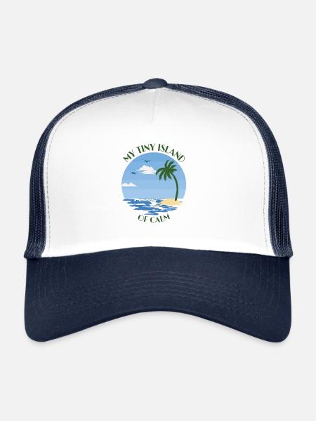 Palm tree, beach and sea - my tiny island of calm - Trucker Cap - white/navy - Front