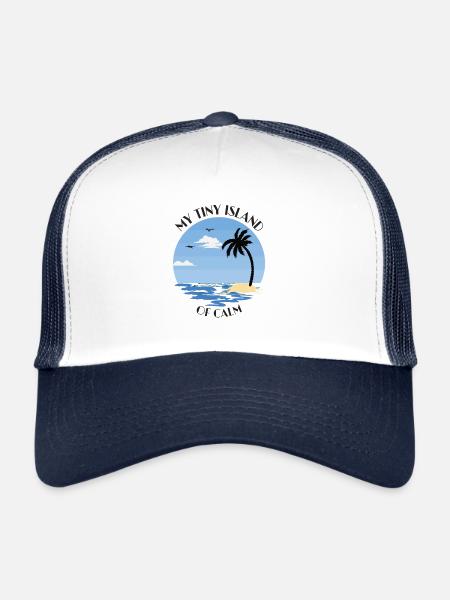 Palmier, plage et mer - ma petite île de calme - Casquette trucker  - blanc/marine - Devant