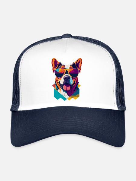 Pawsome Attitude: Retro Dog T-Shirt - Trucker Cap - white/navy - Front