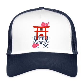 Torii dans la mer - Casquette trucker  - blanc/marine - Devant