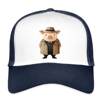 Piggy as detective - Trucker Cap - white/navy - Front