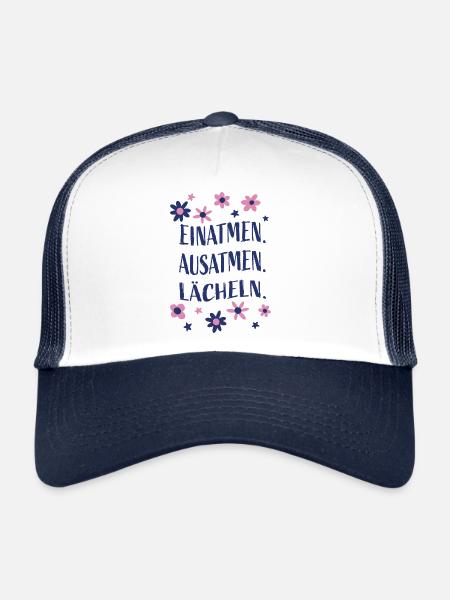 Einatmen Ausatmen Lächeln - Gefühlsregulation - Trucker Cap - Weiß/Navy - Vorne