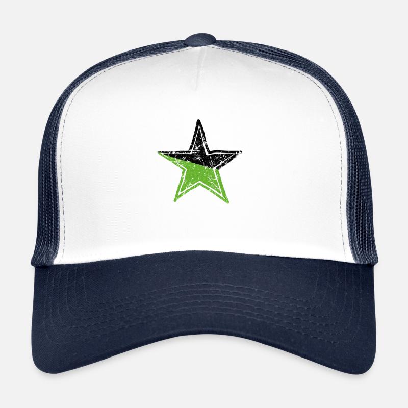 Chemin dessiné noir vert étoile Casquette trucker 