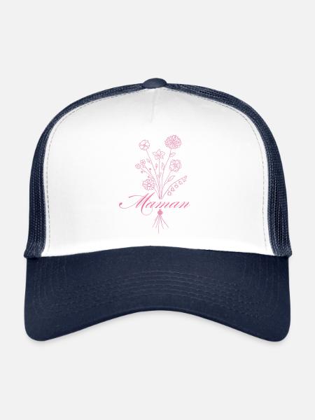 Maman avec fleurs - Casquette trucker  - blanc/marine - Devant