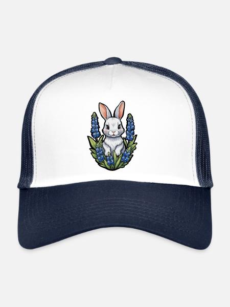 Bunny Rabbit Bluebonnets - Trucker Cap - white/navy - Front