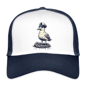 mouette cool avec chapeau de capitaine - Casquette trucker  - blanc/marine - Devant