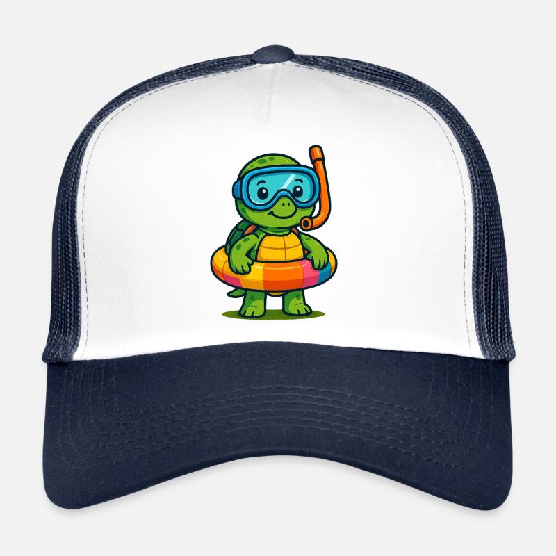 Playful Turtle in Snorkelling Gear - Trucker Cap - white/navy
