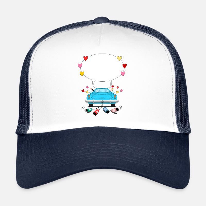 Wedding car with speech bubble in blue Trucker Cap