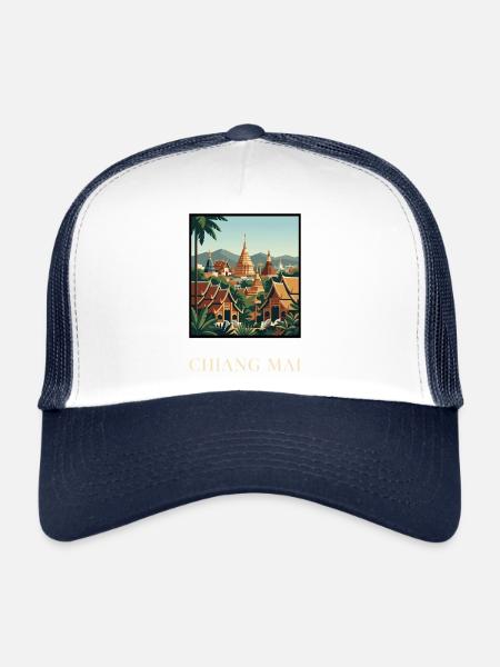 Chiang Mai Temples in Golden Sunset Thailand - Trucker Cap - white/navy - Front