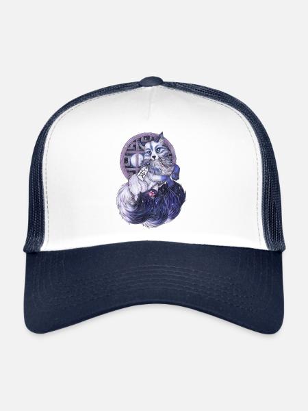 Kitsune Renard Fantôme Japonais Ciel Nocturne Japon - Casquette trucker  - blanc/marine - Devant