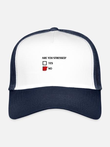Est-ce que vous êtes stressé ? - T’es stressé ? - Casquette trucker  - blanc/marine - Devant