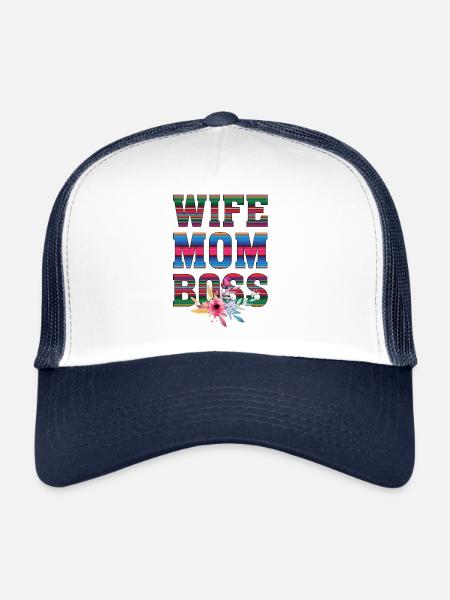 Wife Mom Boss - Trucker Cap - white/navy - Front